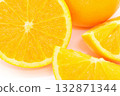 Orange citrus fruit cut cross section light background 132871344
