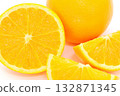 Orange citrus fruit cut cross section light background 132871345