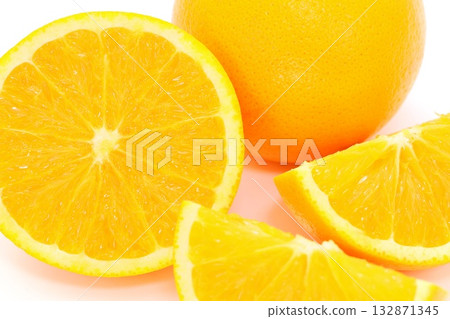 Orange citrus fruit cut cross section light background Orange citrus fruit cut cross section light background 132871345