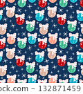A pattern of a of multicolored glass Christmas tree balls with bows 132871459