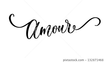 Elegant calligraphy word amour in romantic French inspirational style for wedding and home decor Elegant calligraphy word amour in romantic French inspirational style for wedding and home decor 132871468