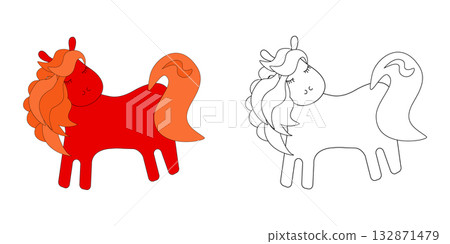A coloring page a cartoon red horse 132871479