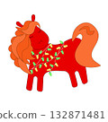 Cartoon red horse with a string of colorful lights 132871481