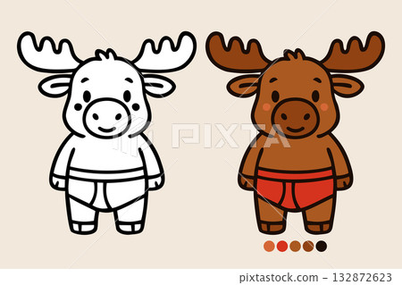 Cute moose wearing underpants. Vector coloring Cute moose wearing underpants. Vector coloring 132872623