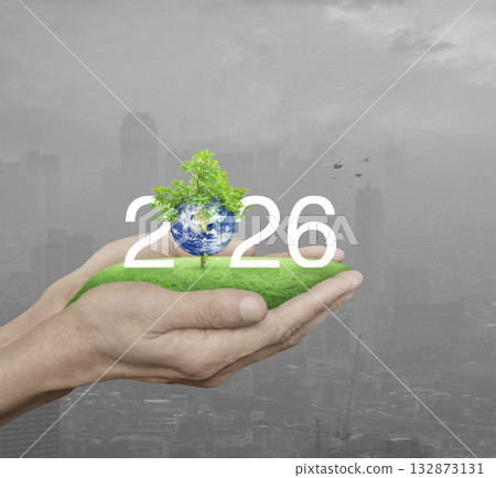 Happy new year 2026 ecological cover, Save the earth concept, Elements of this image furnished by NASA 132873131