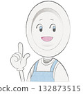 Plate character wearing an apron (pointing and smiling) 132873515