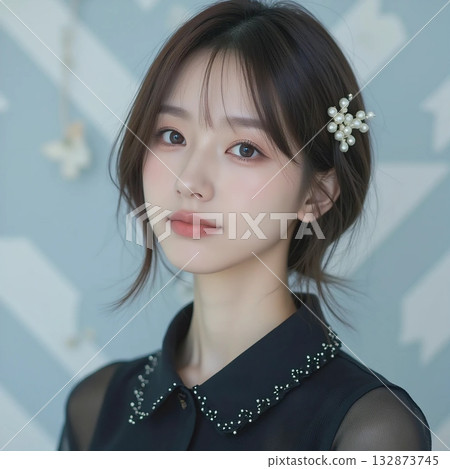 A woman in a black dress 132873745