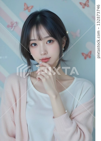 Spring gentle background and woman 132873746