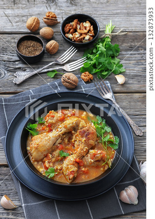 Chakhokhbili, Georgian chicken stew in a bowl 132873933