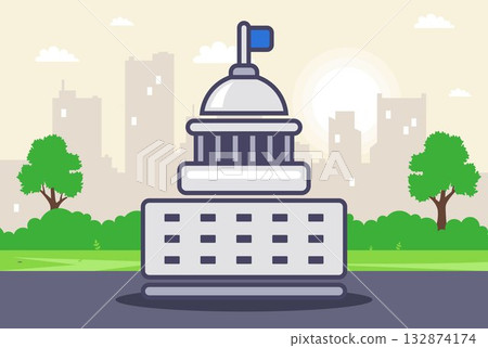Black parliament icon. Government building. 132874174
