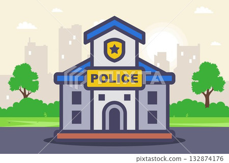 Black police station icon. Black police station icon. 132874176