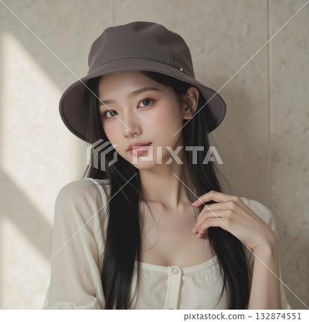 戴著帽子的女人 132874551