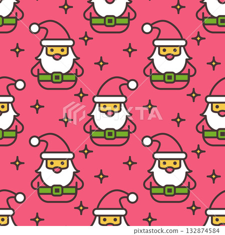 Christmas, New Year seamless vector pattern with Santa Claus on red background. 132874584