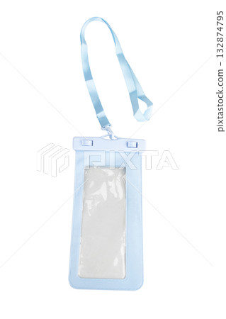 Waterproof Mobile Phone Case Blue with Lanyard Isolated on White background 132874795