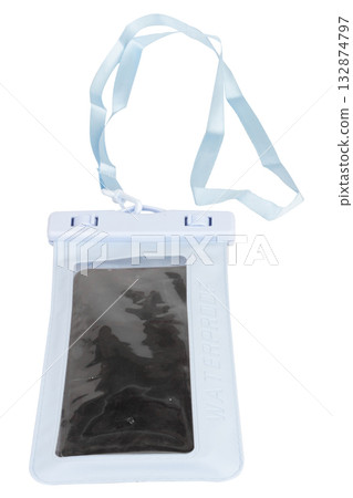 Waterproof Mobile Phone Case Blue with Lanyard Isolated on White background 132874797