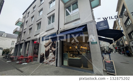 Narrow street in front of Belgian chocolate shop in Antwerp Narrow street in front of Belgian chocolate shop in Antwerp 132875202