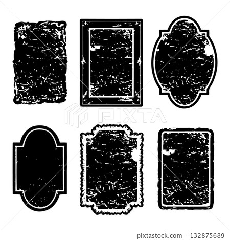 Black and white decorative frames in various shapes and sizes with a vintage texture for artwork or signage Black and white decorative frames in various shapes and sizes with a vintage texture for artwork or signage 132875689