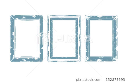 Decorative blue picture frames in various sizes set against a plain background Decorative blue picture frames in various sizes set against a plain background 132875693