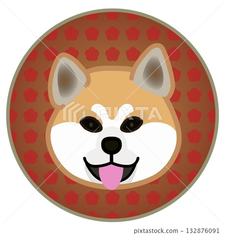 秋田犬臉部,圓形裝飾背景 秋田犬臉部,圓形裝飾背景 132876091