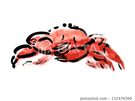 Snow crab Japanese style brush drawing illustration 132876300