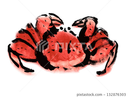 帝王蟹日式水墨畫插圖 132876303