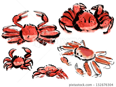 螃蟹日式毛筆畫插畫集 132876304