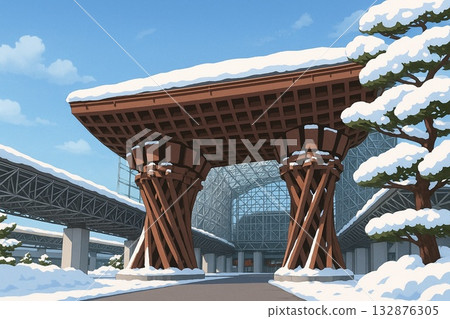 Winter scenery of Kanazawa Station's Tsuzumimon Gate 132876305