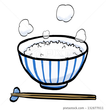 Simple illustration of rice, chopsticks and steam (brush stroke) Simple illustration of rice, chopsticks and steam (brush stroke) 132877011