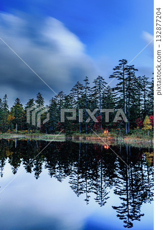 Autumn forest and silence reflected in Tenryu Swamp Autumn forest and silence reflected in Tenryu Swamp 132877204