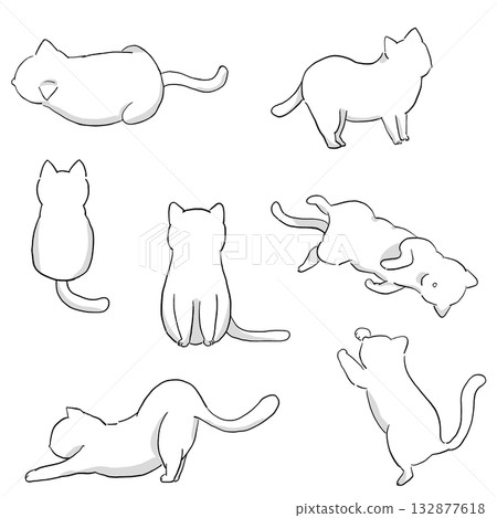 Simple white cat pose set Simple white cat pose set 132877618