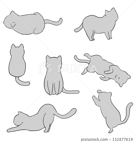 Simple gray cat pose illustration Simple gray cat pose illustration 132877619