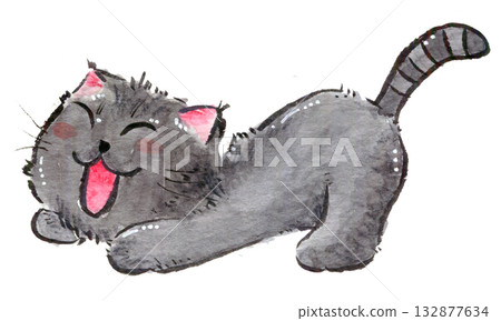 一幅手繪插圖,描繪了一隻貓伸懶腰的情景,用毛筆和水彩繪製而成。 一幅手繪插圖,描繪了一隻貓伸懶腰的情景,用毛筆和水彩繪製而成。 132877634
