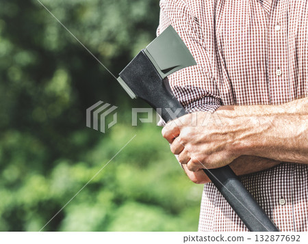 Attractive worker, axe and red shirt 132877692