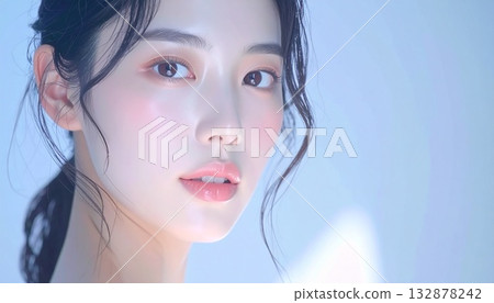 A Japanese woman with a translucent and radiant complexion, natural light portrait 132878242