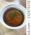 Mashed Potato in white bowl on old wooden plate. 132878338