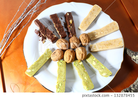 traditional spanish christmas sweet dessert known as turron 132878455