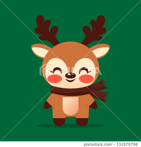 Flat Christmas Reindeer Character Wearing Scarf. Flat Christmas Reindeer Character Wearing Scarf. 132878798