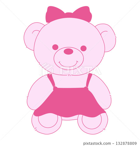 A pink teddy bear is sitting 132878809