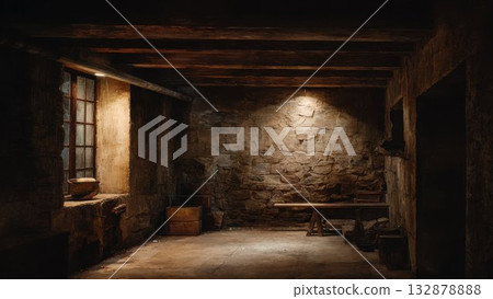 石砌地下室藝術風格背景,復古燈光和紋理 石砌地下室藝術風格背景,復古燈光和紋理 132878888