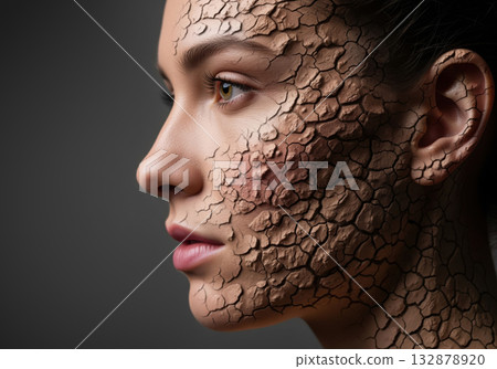 Artistic face with cracked texture Artistic face with cracked texture 132878920