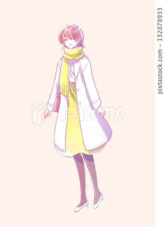 Woman going out, smiling, winter Woman going out, smiling, winter 132878933