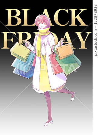 一位女士提著許多購物袋，面帶微笑，冬日，黑色星期五 132878938
