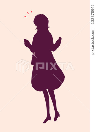 Woman going out, smiling, making fists with both hands, winter, silhouette Woman going out, smiling, making fists with both hands, winter, silhouette 132878943