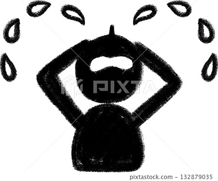 手繪彩繪人形剪影圖標，哭泣姿勢，面朝上，上半身 132879035