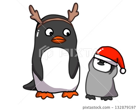 Illustration of penguins dressed up in Christmas costumes 132879197