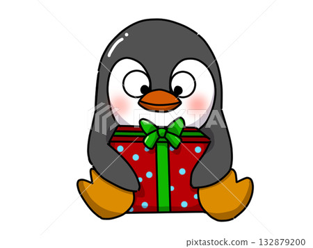 Cute penguin holding a gift Cute penguin holding a gift 132879200
