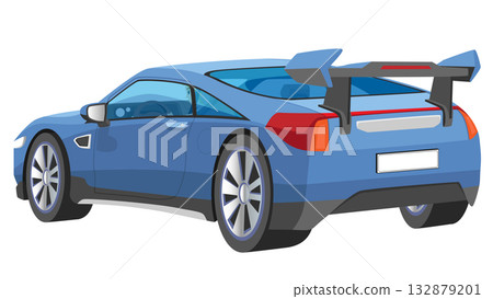 Perspective rear side view of sport EV blue car...-插圖素材 [132879201 ...