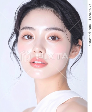 Young woman in soft light, beautiful skin and natural make-up 132879273