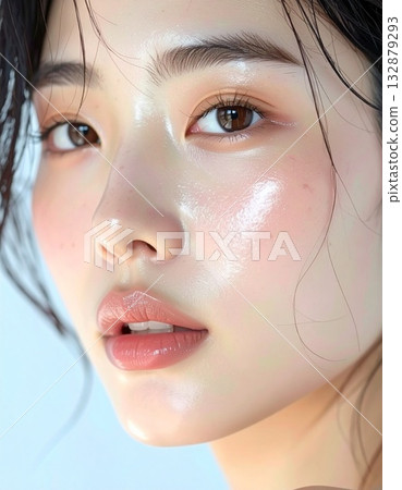 在柔和光線下,年輕女子肌膚光滑,妝容自然。 在柔和光線下,年輕女子肌膚光滑,妝容自然。 132879293