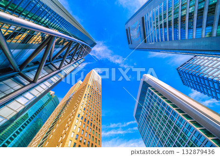 Tokyo cityscape, Japan, November 4th. Overlooking the Shiodome business district. 132879436